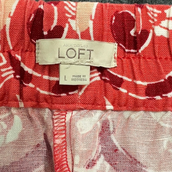 Ann Taylor LOFT Tropical Floral Coral Pink Linen Pleated Full Skirt Size Large L - Picture 3 of 6